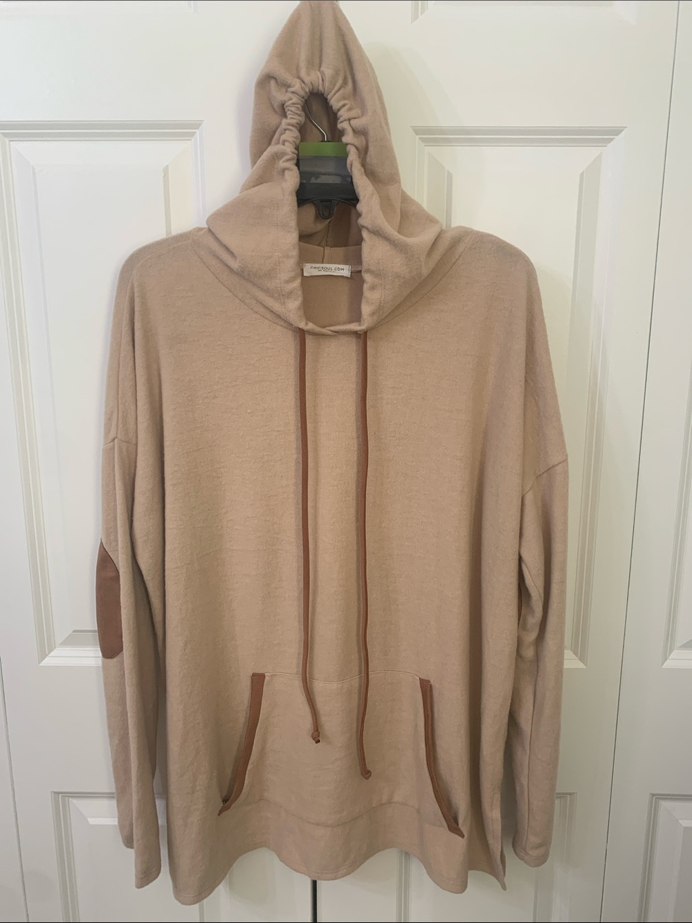 Chic Soul Tan Crewneck Hoodie with Brown Accents
